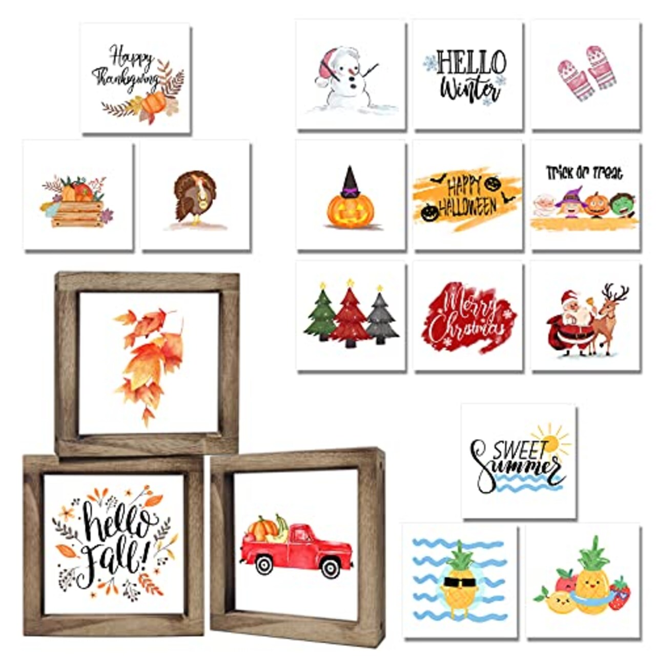 Fall Decorations Farmhouse Fall Home Decor Hello Fall Signs 36 Interchangeable Sayings with 3 Wooden Frames Autumn Decorations for Office and Living Room Tiered Tray Decor Table Desk Wall Decor Seasonal Decoration Holiday Gift